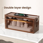 Extra Large Cable Management Box – Brown Double Layer Wooden Cord Organizer - Image 4