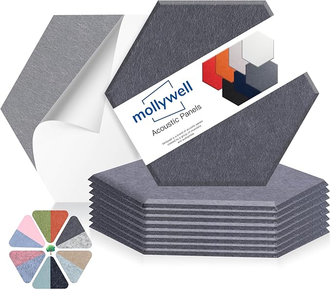 Mollywell Hexagon Acoustic Panels, High Density, Soundproofing, Decorative by Mollywell