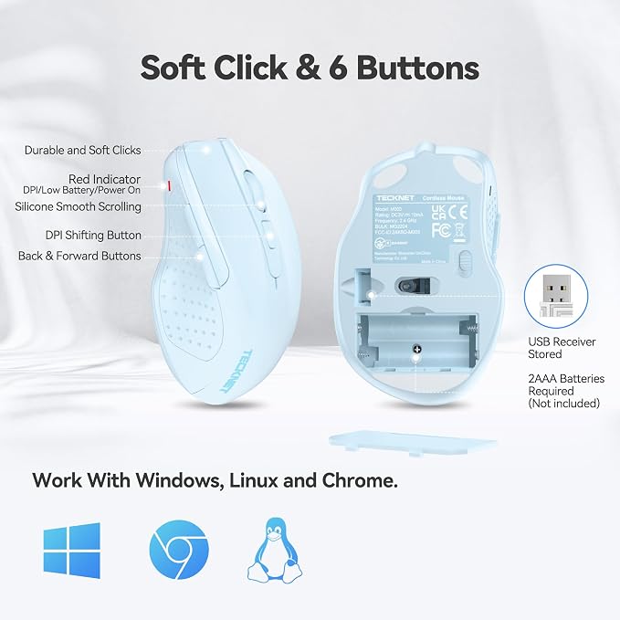 TECKNET Wireless Mouse, 2.4G Ergonomic Optical Mouse, Computer Mouse - Image 7