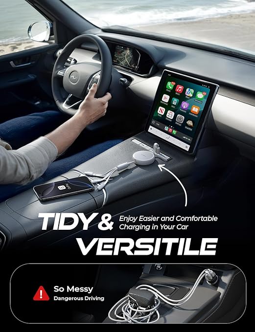 LISEN Multi Charging Cable, 3 in 1 Charging Cable, Retractable Car Charger - Image 4
