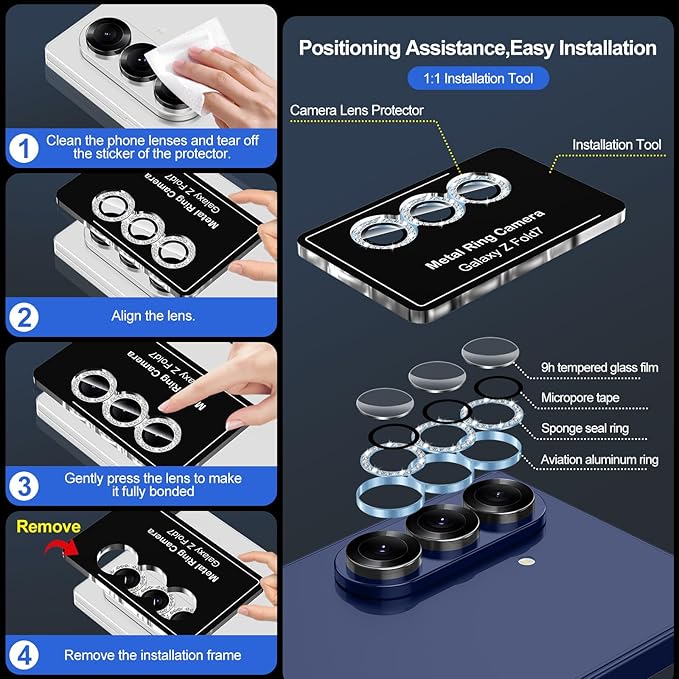 for Samsung Galaxy Z Fold 7 Camera Lens Protector, Individual Metal Ring - Image 6
