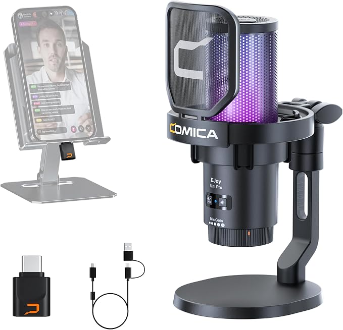 COMICA EJoy Uni Pro Wireless Gaming USB Microphone, Noise Cancellation RGB by COMICA