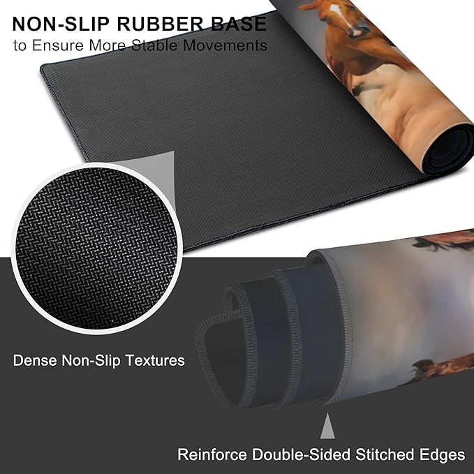 Mouse Pad, Large Running Horse Herd Desk Mat, Extended Non-Slip Gaming Keyboard - Image 3