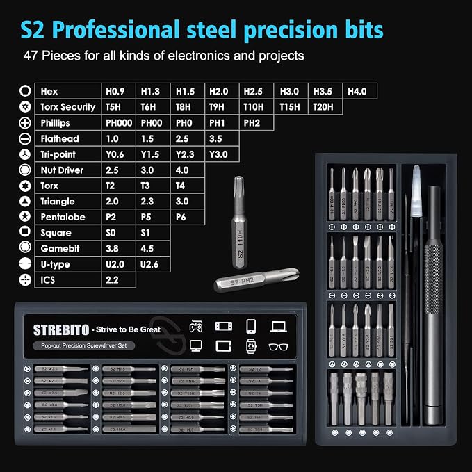 STREBITO Micro Screwdriver Set 50 in 1 Precision Screwdriver Set, S2 Steel - Image 2