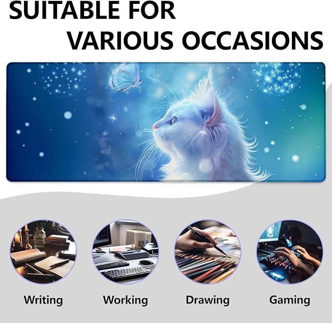 Cat Large Mouse Pad, Gaming Mouse Pad, Keyboard Mat, Non-Slip Rubber Base - Image 2