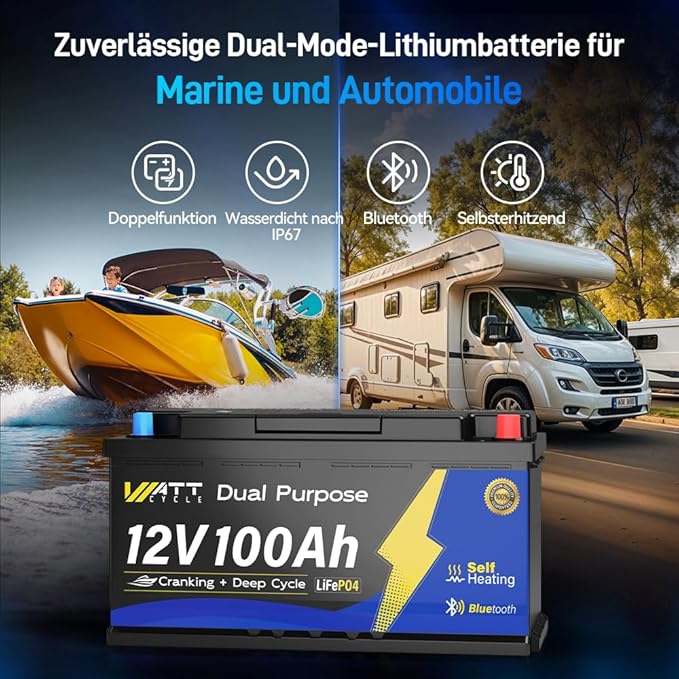 12V 100Ah Dual Purpose Marine Cranking LiFePO4 Lithium Battery Bluetooth - Image 3