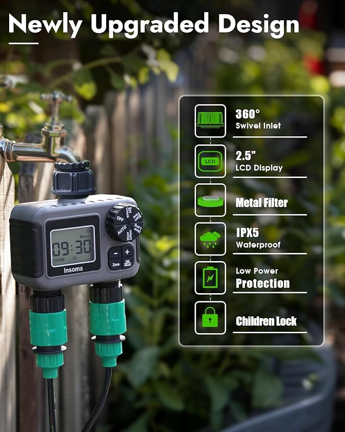 Insoma 2-Zone Sprinkler Timer, Programmable Garden Hose Timer - Image 3
