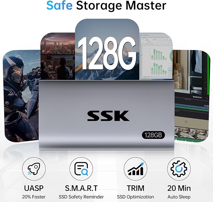 SSK 128GB SSD External Hard Drive, Portable SSD Up to 550MB/s Fast Solid State - Image 4