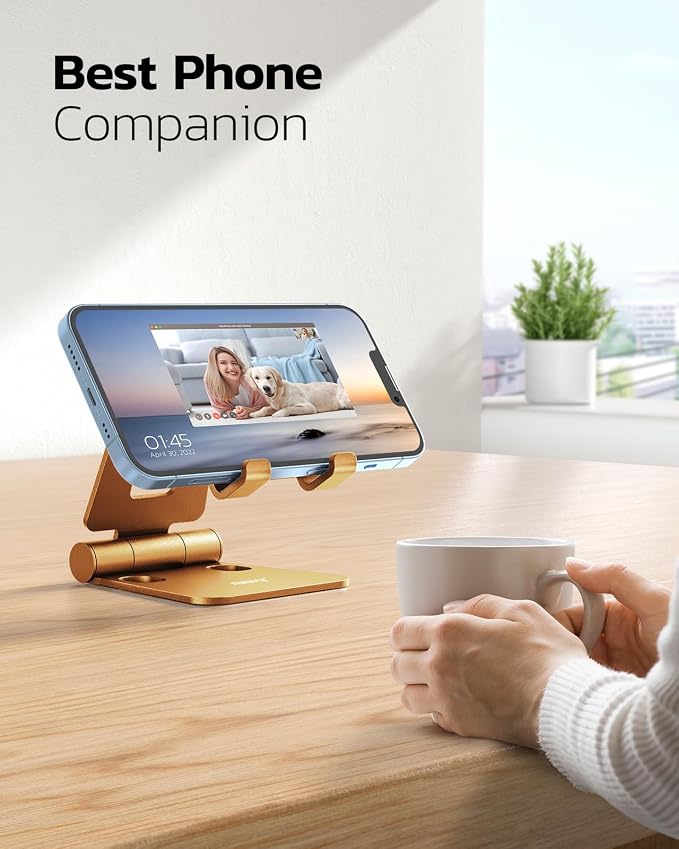 Nulaxy Dual Folding Cell Phone Stand, Fully Adjustable Foldable Desktop Phone - Image 6