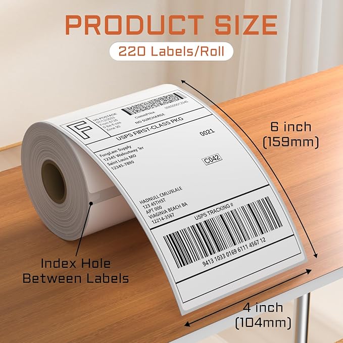 FungLam 4 Rolls 4XL Labels 4" x 6" Direct Thermal Printer Labels, Shipping - Image 2