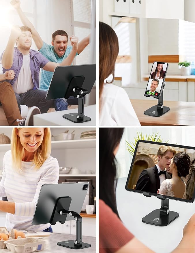 OCYCLONE Cell Phone Stand + 2 PCS Cable Organizer, Angle Height Adjustable - Image 5