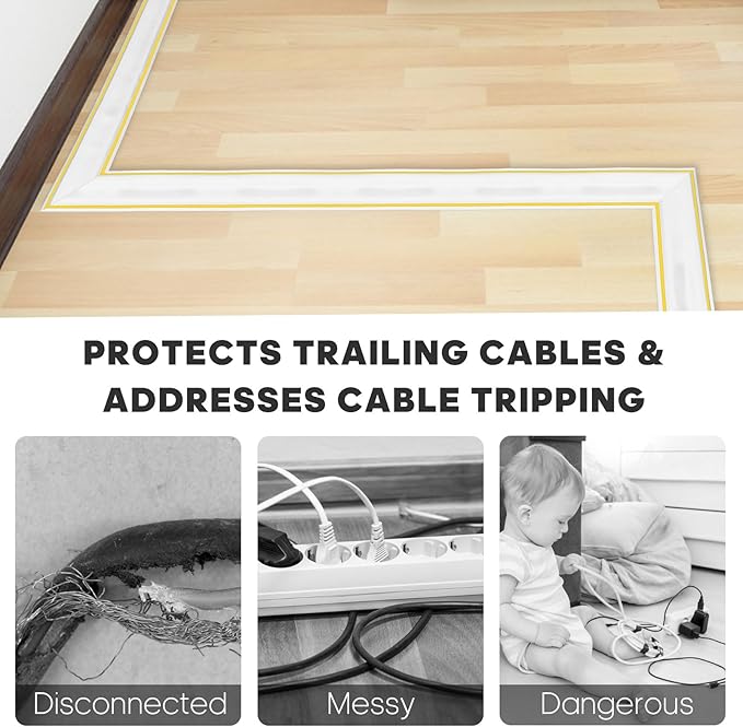 10ft Large White Floor Cord Cover, Self-2" x 0.6", Cable Cavity:0.8" x 0.4" - Image 6