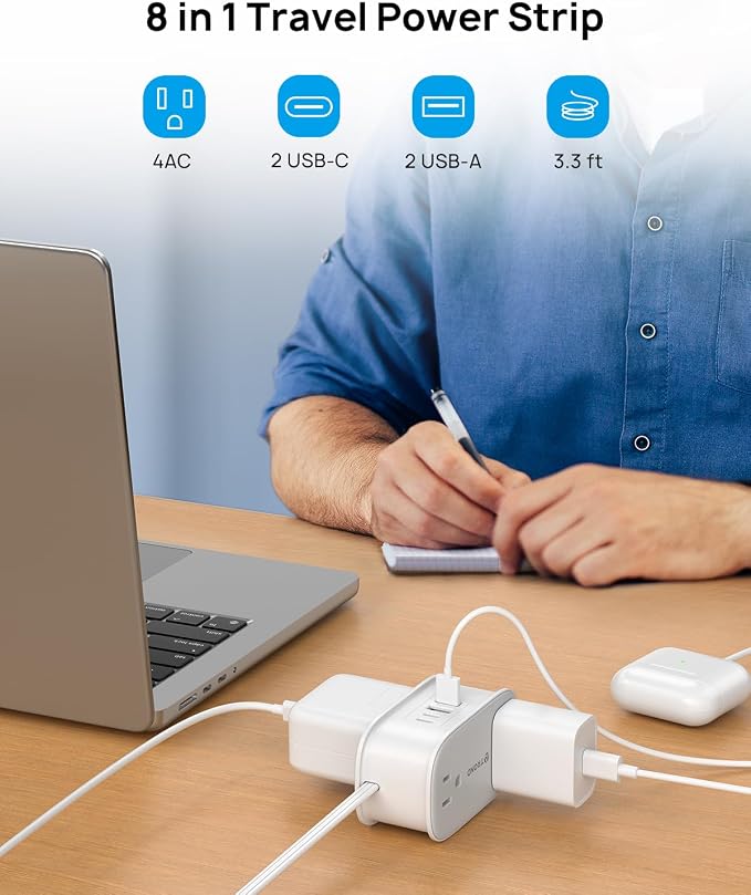 TROND Flat Plug Power Strip: 3.3ft Wrapped Short Extension Cord - Image 2