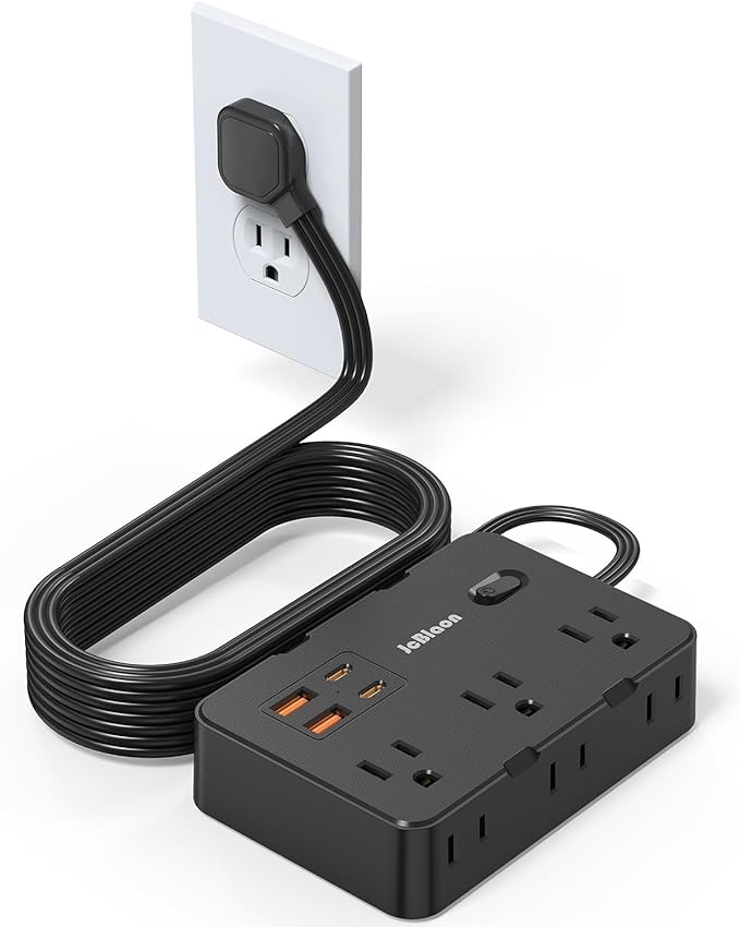 Flat Plug Power Strip Surge Protector, 5ft Ultra Thin Extension Cord by JcBlaon