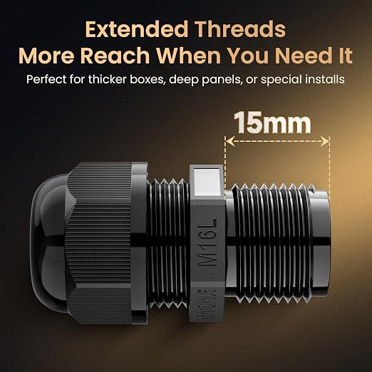 QILIPSU 50pcs M16L Long Thread Cable Gland Waterproof IP68 Nylon Strain Relief - Image 2