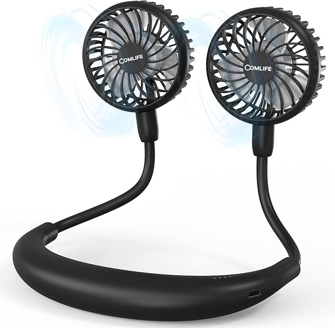 COMLIFE Portable Neck Fan, 5000mAh Rechargeable Battery Powered, 3 Speeds by COMLIFE