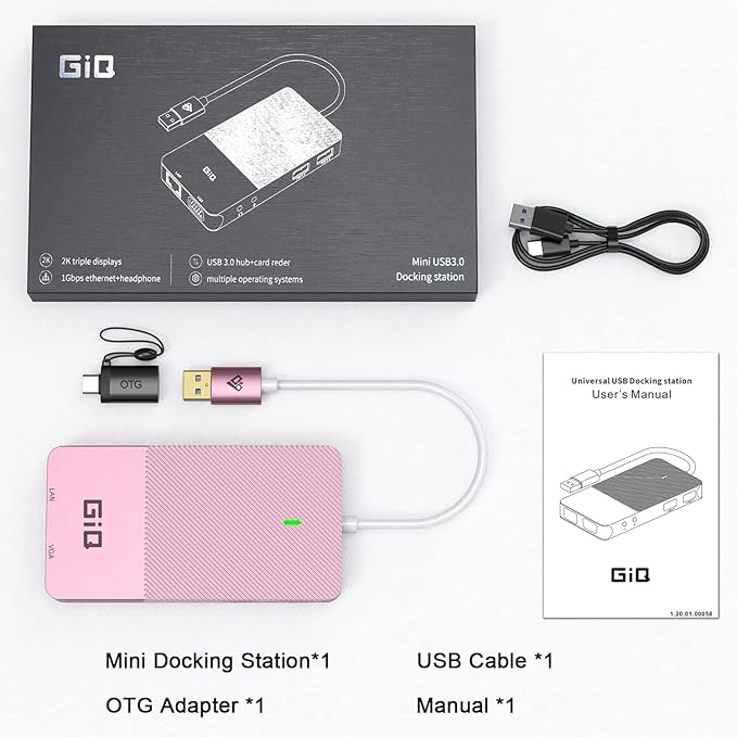 USB Docking Station GIQ USB C hub USB 3.0 to Dual HDMI VGA Adapter Triple - Image 7