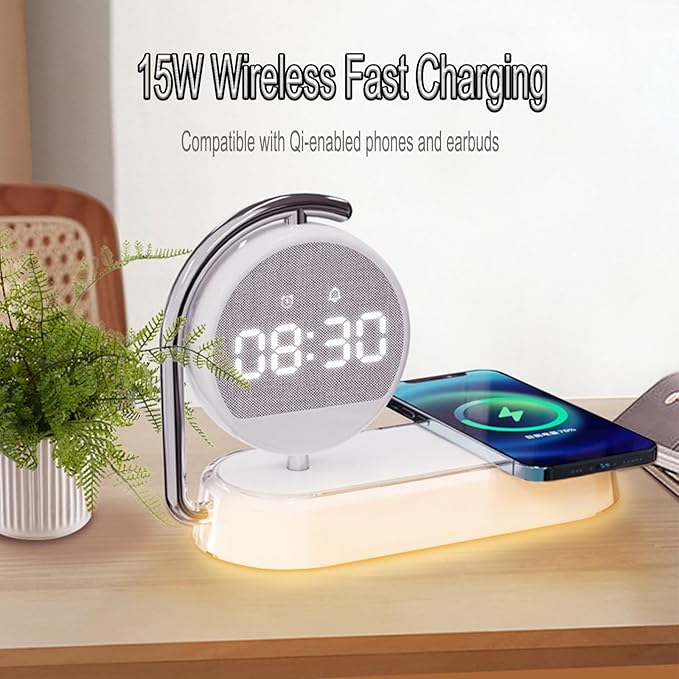 3-in-1 Wireless Charger with Digital Clock Display, 15W Fast Charging Station - Image 4