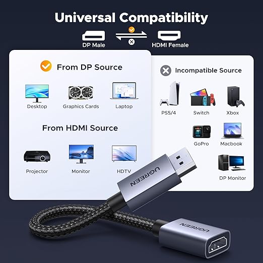 UGREEN 4K DisplayPort to HDMI Adapter, Unidirectional DP 1.2 PC to HDMI 1.4 - Image 9