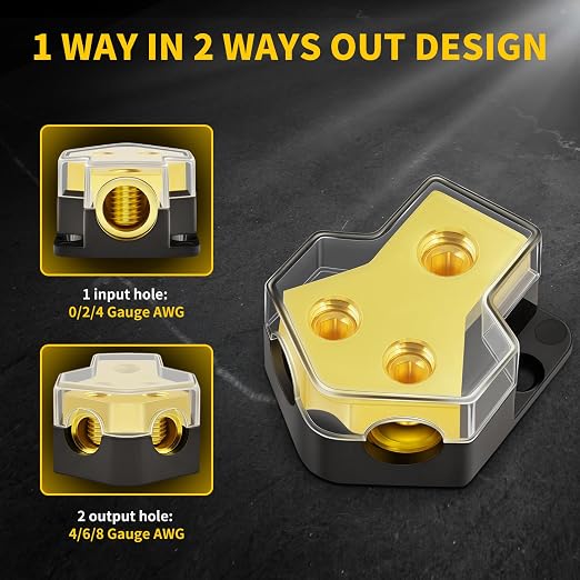 12V Power Distribution Block Car Audio 2 Way 0/2/4 Gauge in 4/6/8 Gauge Out - Image 4