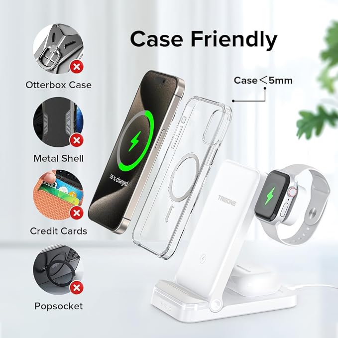 Wireless Charger, Tribone 3 in 1 Foldable Fast Charger - Image 2