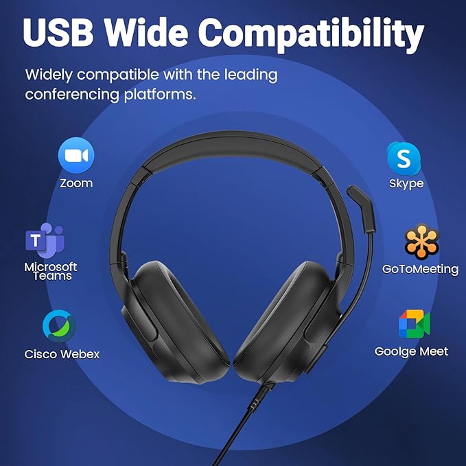 Headset with Microphone for PC, USB Computer Headsets AI-Powered Environmental - Image 4