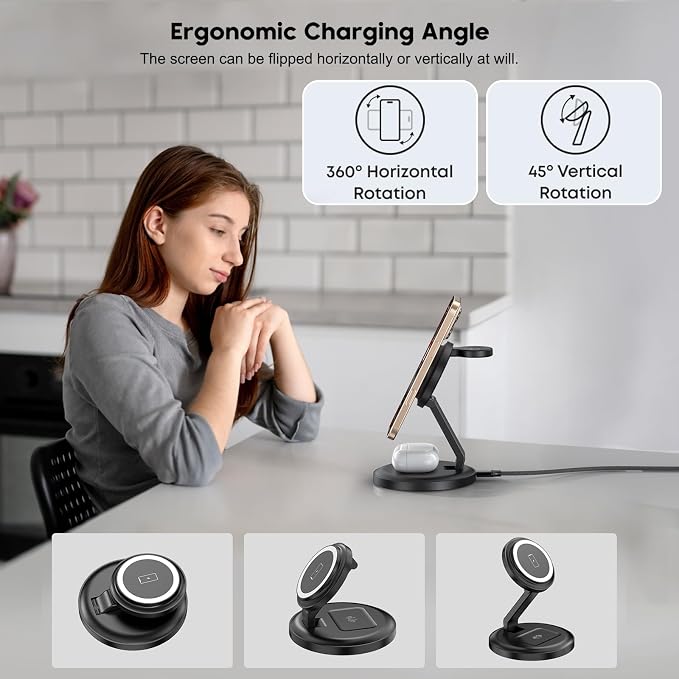 Charging Station, 3 in 1 Foldable Wireless Charger iPhone Charging Station - Image 5