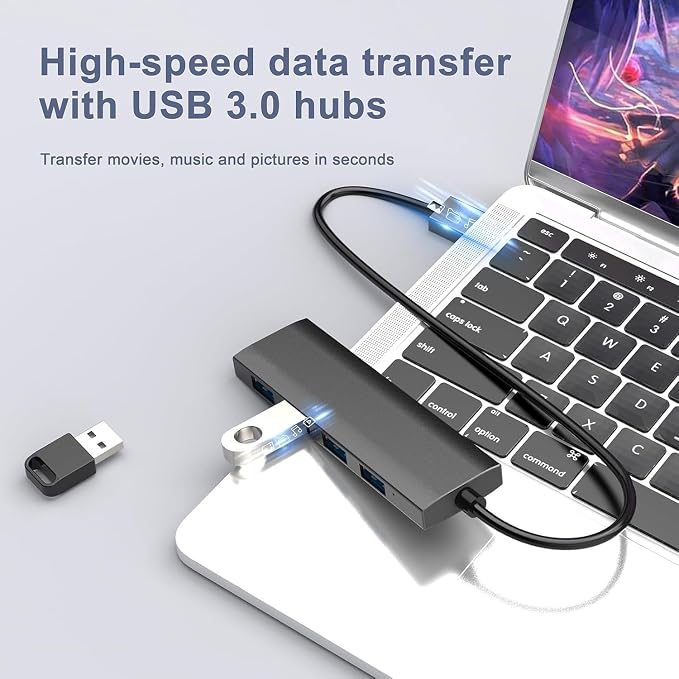 USB 3.0 Hub, 4-Port USB Hub USB Splitter USB Expander Ultra Slim Portable USB - Image 3
