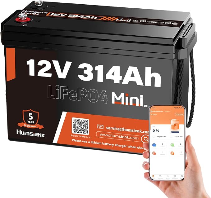 12V 300Ah LiFePO4 Lithium Battery Bluetooth MINI, Max. 4190Wh Energy, EV A+ by HumsiENK