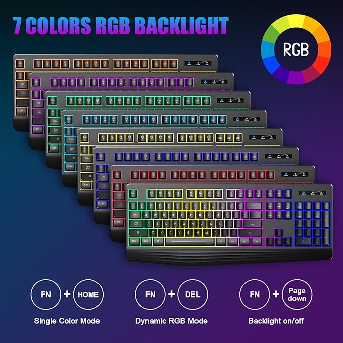 Wireless Gaming Keyboard, RGB & Single-Color Backlit, Full-Size Waterproof - Image 2