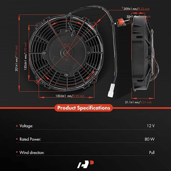 A-Premium 7.5'' 7.5 inch Slim Fan Pull Universal Electric Radiator Cooling Fan - Image 2