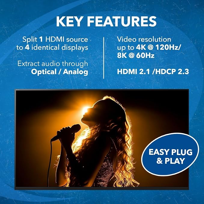 OREI 8K HDMI Splitter 1 in 4 Out, 1 x 4 Duplicate/Mirro Screen - Image 6