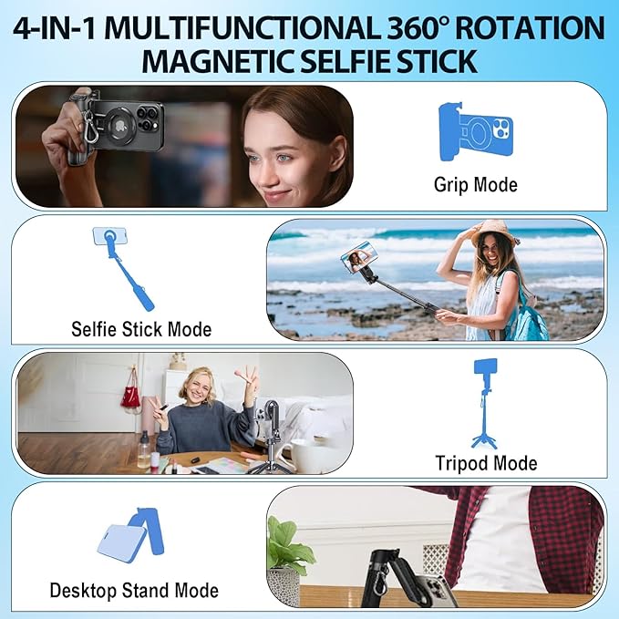 2025 New 4 in 1 Multifunctional Magnetic Selfie Stick, 360° Rotation Phone - Image 2