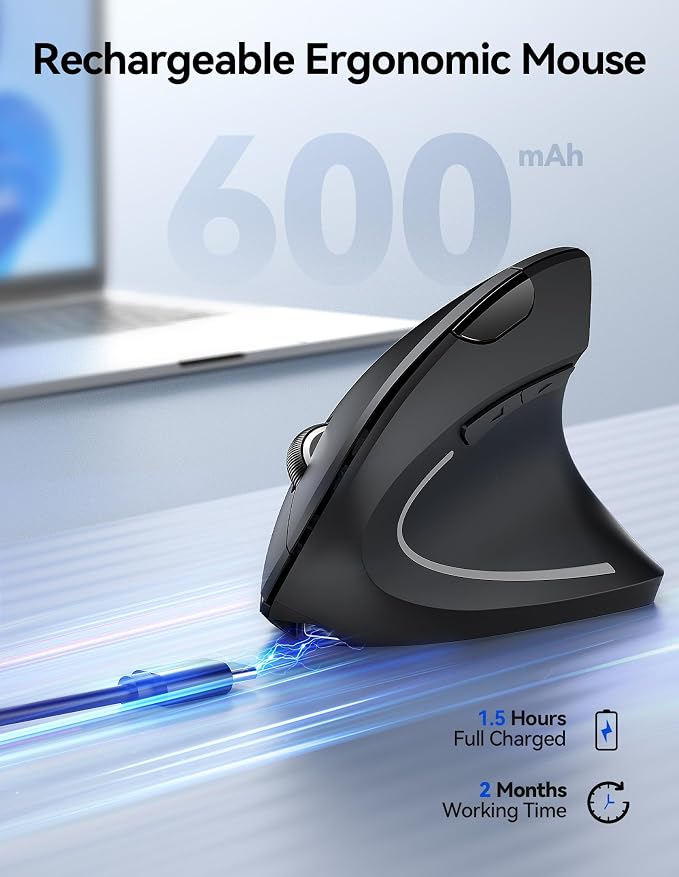 TECKNET Ergonomic Mouse Wireless, Rechargeable Mouse Wireless Silent - Image 3