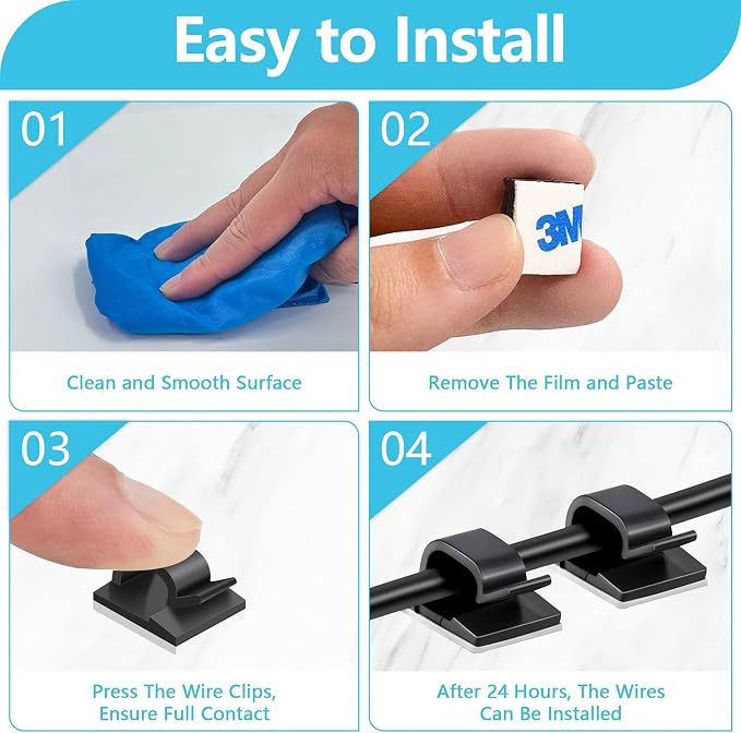 100PCS Adhesive Cable Clips, Wire Holder Organizer Cord Management, Cable - Image 4