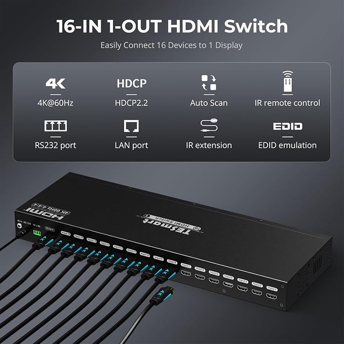 TESmart 16×1 HDMI Switch 16 in 1 Out 4K HDMI Switcher - Image 2