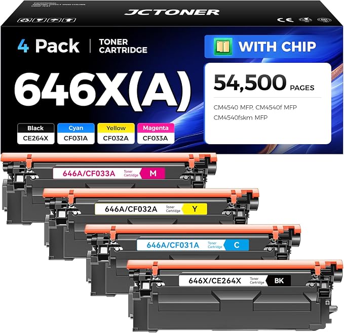 646X 646A Toner Cartridge Set 4-Pack High Yield Replacement by JCTONER