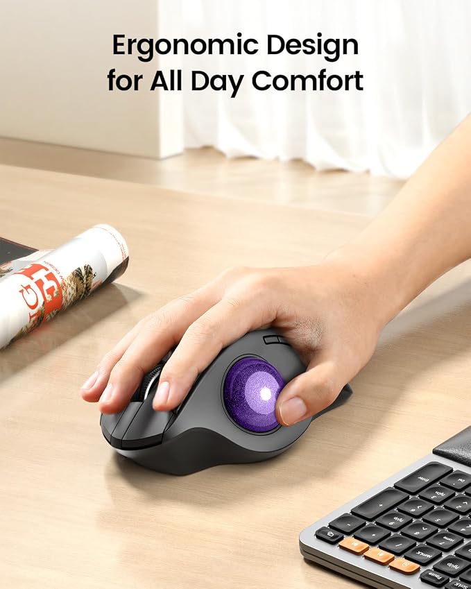 ProtoArc Wireless Trackball Mouse, EM01 NL Ergonomic Bluetooth Rollerball Thumb - Image 3