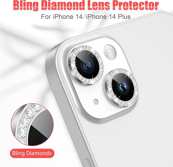AGVEE 3+3 for iPhone 14 6.1" / 14 Plus 6.7" Camera Lens Protector, Bling - Image 4