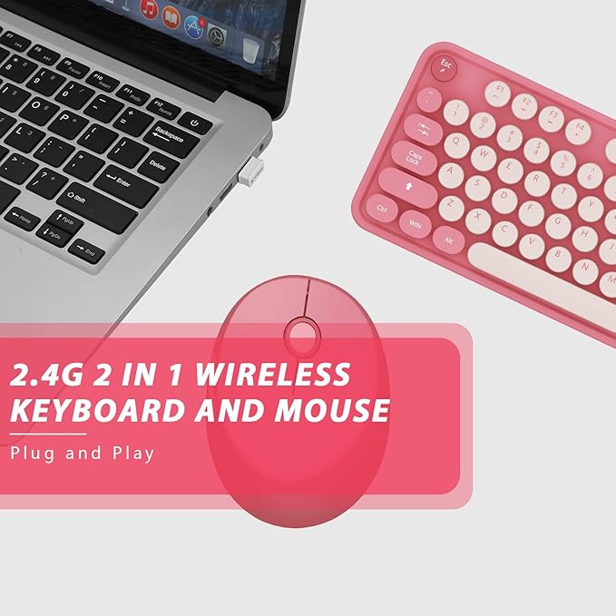 Wireless Keyboard, KOOTOP Cute Colorful 104 Keys Typewriter Retro Round Keycaps - Image 5