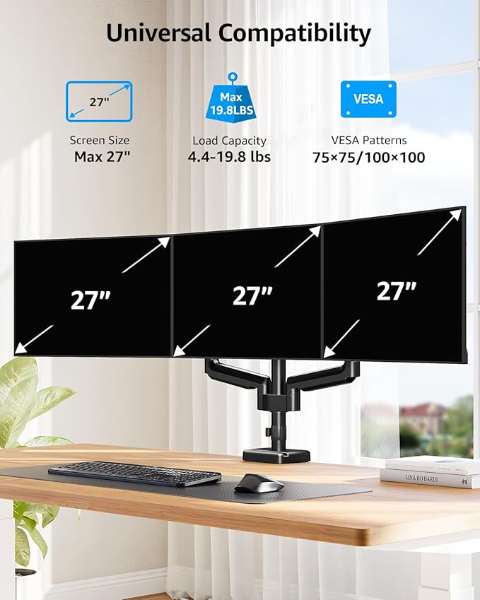 MOUNTUP Triple Monitor Mount, Triple Monitor Desk Mount - Image 2