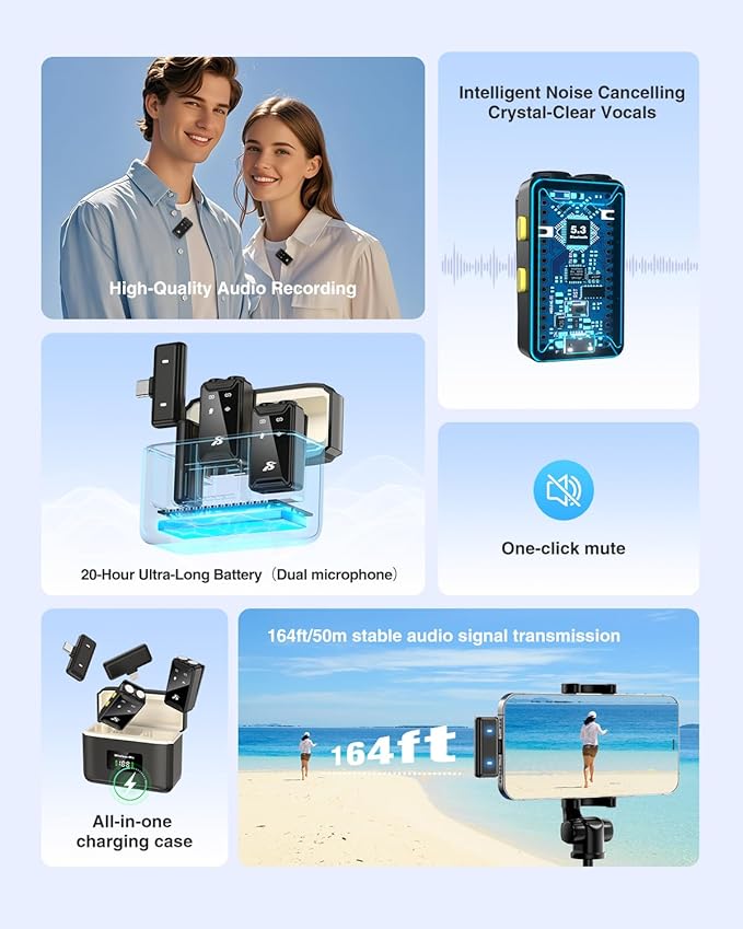 PQRQP Wireless Microphone for iPhone, Dual Microphones 20 H Battery Life - Image 5