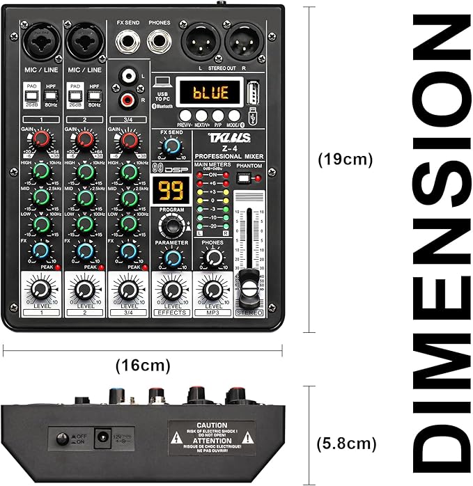 4 Channel Podcast Audio Mixer, Compact Mixing Console - Image 8