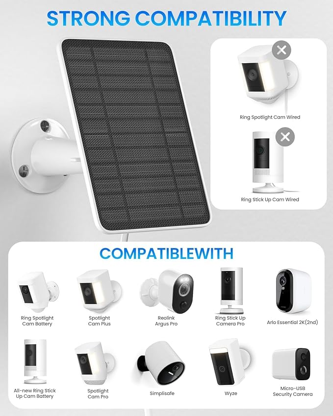 5W Solar Panel for Ring Camera, Solar Panel Charger Compatible - Image 2