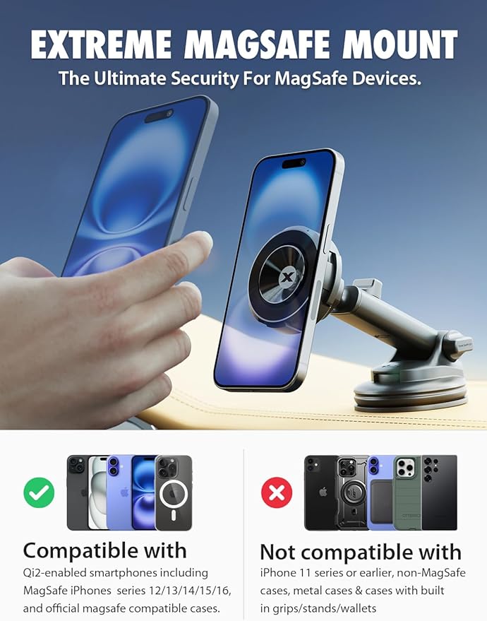 Bracketron MagSafe Car Mount, MagAlign Max Magnetic Phone Holder - Image 2