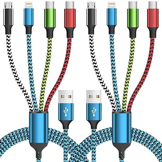 Travel Essentials Dual Type-C 4 in 1 Charging Cable 2 Pack 5FT Multi Charging by Jogrytece