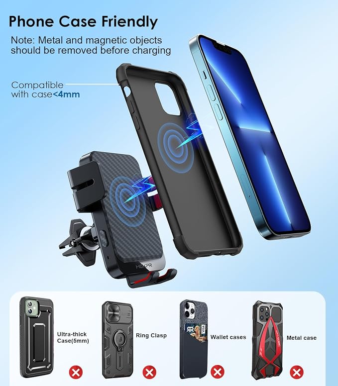 Wireless Car Charger, MOKPR 15W Fast Charging Auto-Clamping Phone Mount Air - Image 5