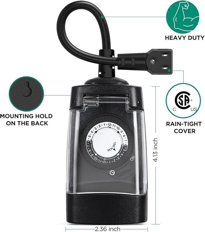 G-Homa 24 Hour Mechanical Outdoor Timer Outlet, Outdoor Timer - Image 3