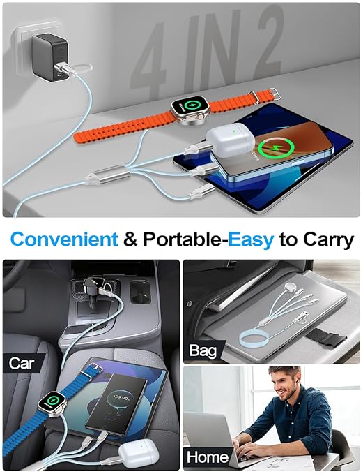 2 Pack Charging Cable for Apple Watch Charger/Samsung/iPhone Charger, - Image 4