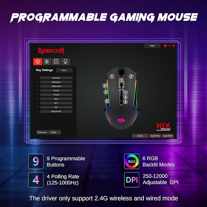 Redragon Wireless Gaming Mouse, Tri-Mode 2.4G/USB-C/Bluetooth Mouse Gaming - Image 4
